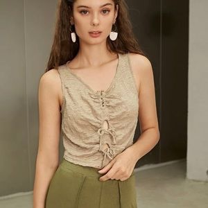 ‼️CLEARANCE SALE‼️ Women’s Khaki Drawstring Cut Out Cropped Tank Top NWOT